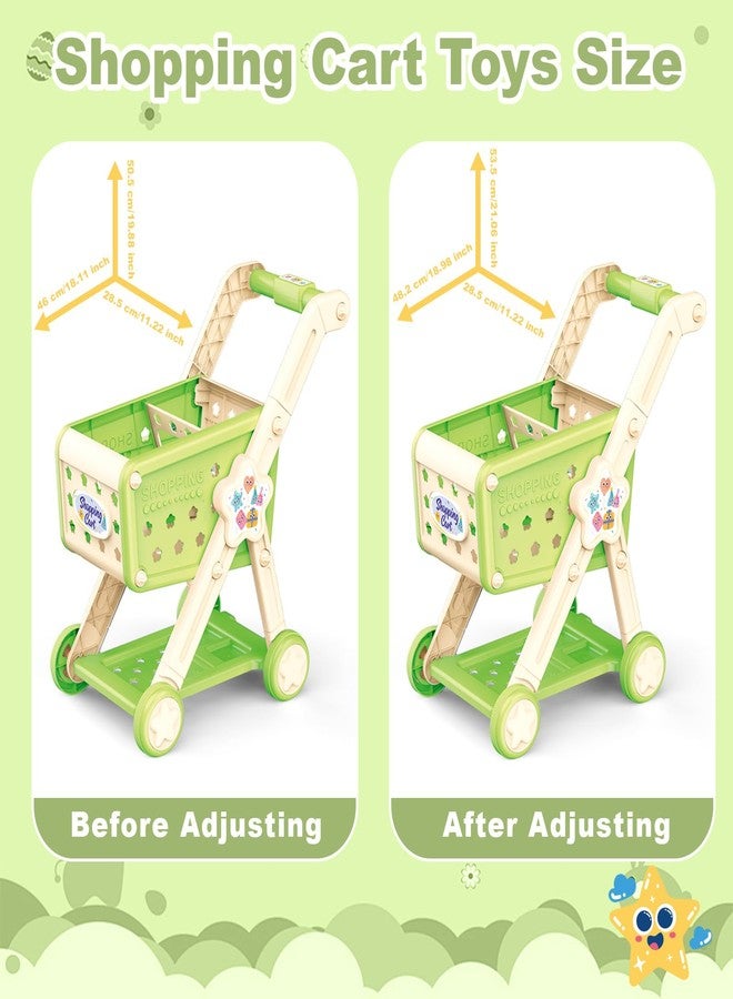 RedCrab Kids Shopping Cart,75PCS Toy Shopping Cart Playset with Food Shop Accessories, Adjustable Shopping Cart Arm,Shopping Basket Grocery Store Games for Ages 3 4 5 67 8+ (Green) - Image 3